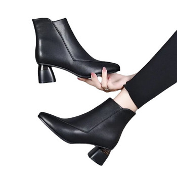 Обувки за жени 2023 г. Нови дамски ботуши с остър връх Плюс размер 42 Зимни модни ботуши с цип Елегантни прости обувки