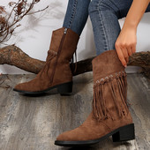 2023. aasta kuum müük jalatsid Naiste küljelt tõmblukuga naiste talvesaapad, terava varbaga seemisnahast täistutiga, kandilise juurega vabaajasaapad