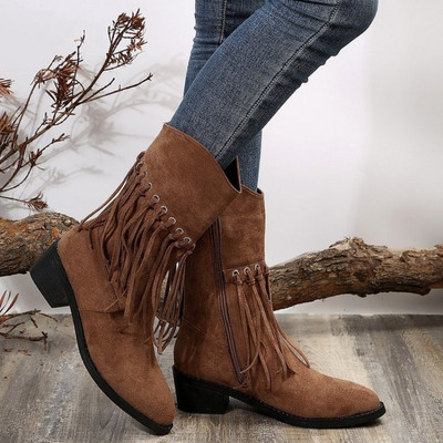 2023. aasta kuum müük jalatsid Naiste küljelt tõmblukuga naiste talvesaapad, terava varbaga seemisnahast täistutiga, kandilise juurega vabaajasaapad