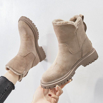 Зимни ботуши за сняг Дамски нови тенденции Mid-Tube Plus Velvet Удебелени топли памучни обувки Интегрирана кожа Мода за свободното време Женски