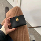 Šik Kórejská jednofarebná peňaženka na karty Vintage Casual Dámska peňaženka z PU kože Dámska kabelka na peniaze s klipom Peňaženka Ins Dámska mincová kabelka