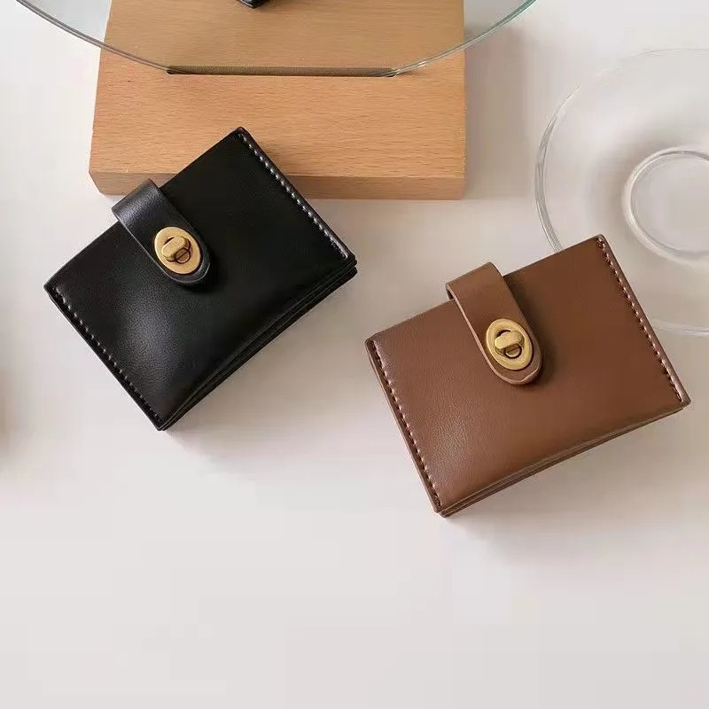 Šik Kórejská jednofarebná peňaženka na karty Vintage Casual Dámska peňaženka z PU kože Dámska kabelka na peniaze s klipom Peňaženka Ins Dámska mincová kabelka