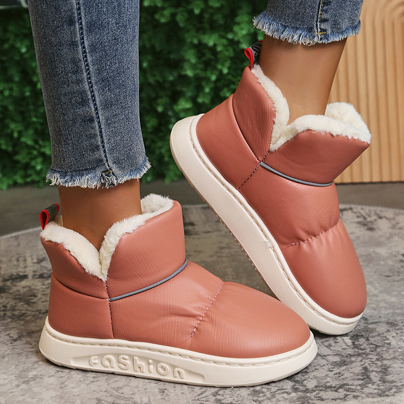 PU-nahast veekindlad lumesaapad naistele 2023. aasta talvised libisemisvastased paksud plüüsist poolsaapad, naiste pehme tald, soojad puuvillased polsterdatud kingad