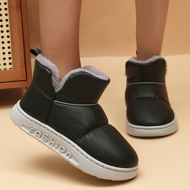 PU-nahast veekindlad lumesaapad naistele 2023. aasta talvised libisemisvastased paksud plüüsist poolsaapad, naiste pehme tald, soojad puuvillased polsterdatud kingad