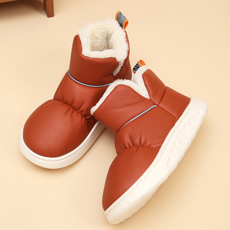 PU-nahast veekindlad lumesaapad naistele 2023. aasta talvised libisemisvastased paksud plüüsist poolsaapad, naiste pehme tald, soojad puuvillased polsterdatud kingad