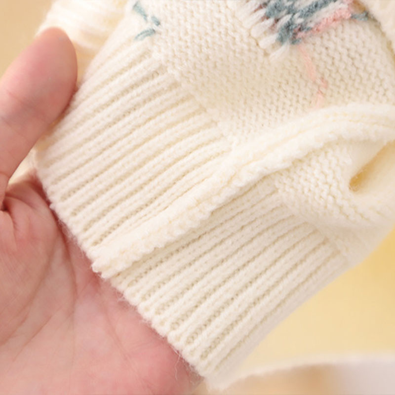 Tüdrukute lillelised silmkoelised kampsunid Sügisene väikelaste Pullover Kudumid Puuvillased riided Beebidele Lasteriided Aplikatsioonid Kampsuntopid GY06041