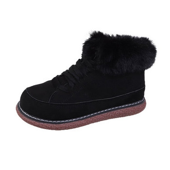 2024 Ботуши за сняг Дамски топли ботуши с връзки Дамски зимни кожени обувки Ежедневни удобни къси ботуши на платформа Botas De Mujer