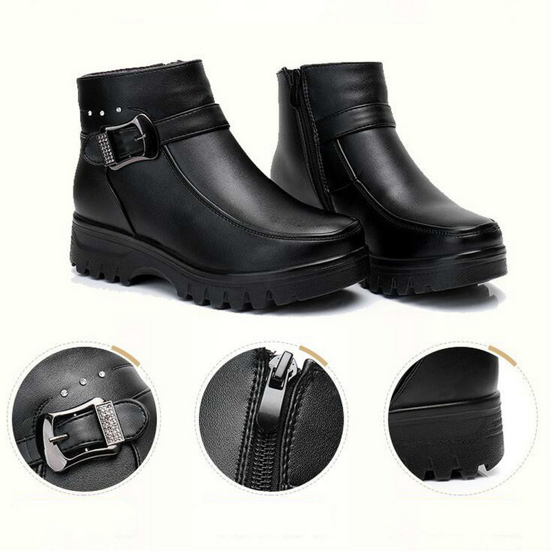 Keskealised naiste saapad Talvised pehmest nahast platvorm soojad kingad plüüsis poolsaapad naistele ema villasegu saapad Mood