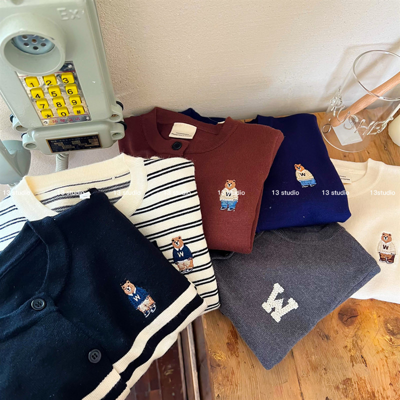 Chen Ma, dječji kardigan, jesen 2022. Novi pleteni prugasti pulover za dječake i djevojčice, džemper s vezom, kaput