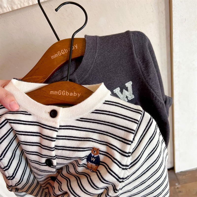 Chen Ma, dječji kardigan, jesen 2022. Novi pleteni prugasti pulover za dječake i djevojčice, džemper s vezom, kaput