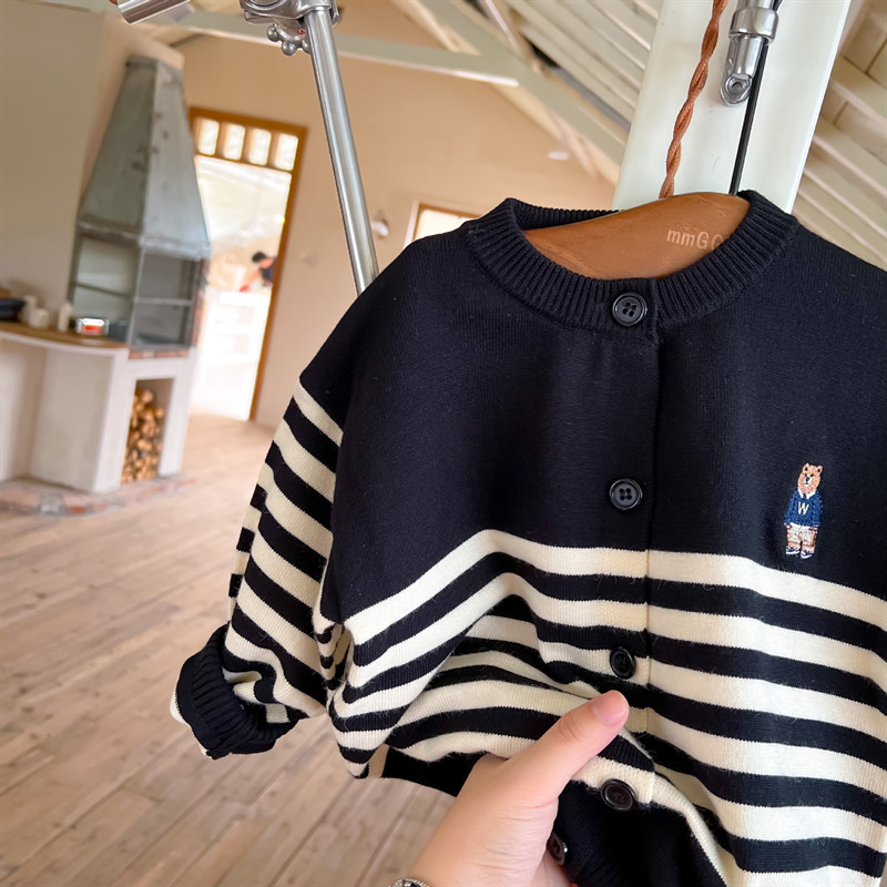Chen Ma, dječji kardigan, jesen 2022. Novi pleteni prugasti pulover za dječake i djevojčice, džemper s vezom, kaput