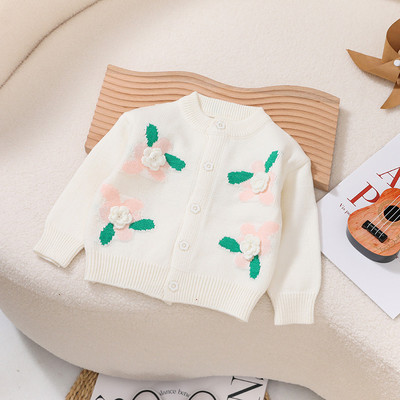 Tüdrukute vabaaja pikkade varrukatega kampsun, väike tüdruk, elegantne lilledega kudumine kardigan jakk-mantel 2023, uued lasteriided GY07311