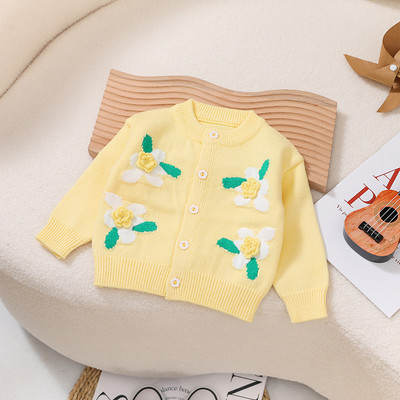 Tüdrukute vabaaja pikkade varrukatega kampsun, väike tüdruk, elegantne lilledega kudumine kardigan jakk-mantel 2023, uued lasteriided GY07311