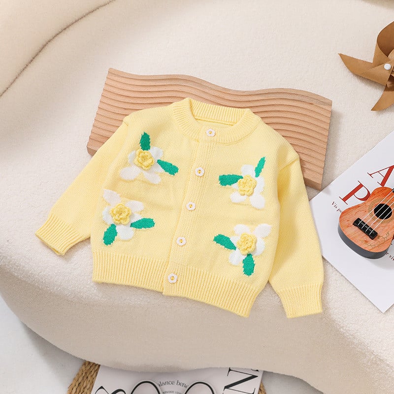 Tüdrukute vabaaja pikkade varrukatega kampsun, väike tüdruk, elegantne lilledega kudumine kardigan jakk-mantel 2023, uued lasteriided GY07311