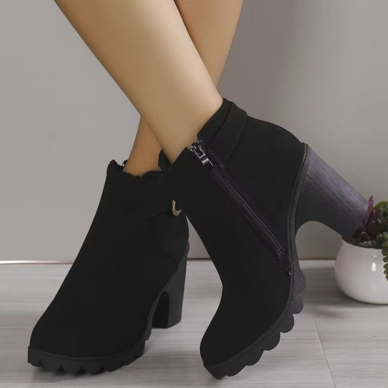 2023. aasta mood naiste kingad pahkluu naiste saapad Retromoodsad naiste saapad, tõmblukuga rihma pandla ümmargune nina kõrge kontsaga naiste kingad