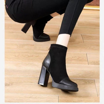 Обувки Дамски 2023 г. Дамски ботуши с цип на платформа отзад Основни боти до глезена Дамски обувки с остър връх Супер висок дебел ток Дамски обувки