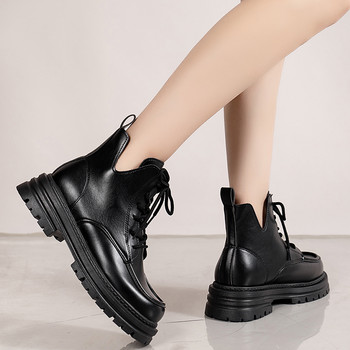 Обувки за жени 2023 г. Нови големи размери на глезена Дамски ботуши Ботуши на платформа Дамски шевни обувки с кръгли пръсти с връзки и токчета Дамски обувки