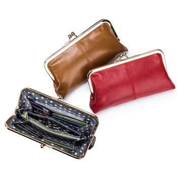 κλιπ πορτοφόλι με μακρύ συμπλέκτη από γνήσιο δέρμα Vintage Θήκη για τσαντάκια για κερματοδέκτη για κλειδί κραγιόν Θήκη θήκης τηλεφώνου για αποθήκευση