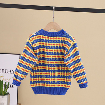 Нови дрехи за бебе момче Есен и зима Топъл детски пуловер Плетен пуловер Плетен пуловер Пуловер за момиче Цветен пуловер на райета Плетен пуловер