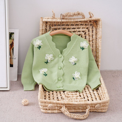 Pulover pentru fete Pulover cu aplicații noi Tricoturi de toamnă la modă pentru bebeluși Flori elegante cu decolteu în V Top tricotat pentru copii GY09281
