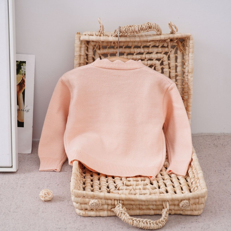 Pulover pentru fete Pulover cu aplicații noi Tricoturi de toamnă la modă pentru bebeluși Flori elegante cu decolteu în V Top tricotat pentru copii GY09281