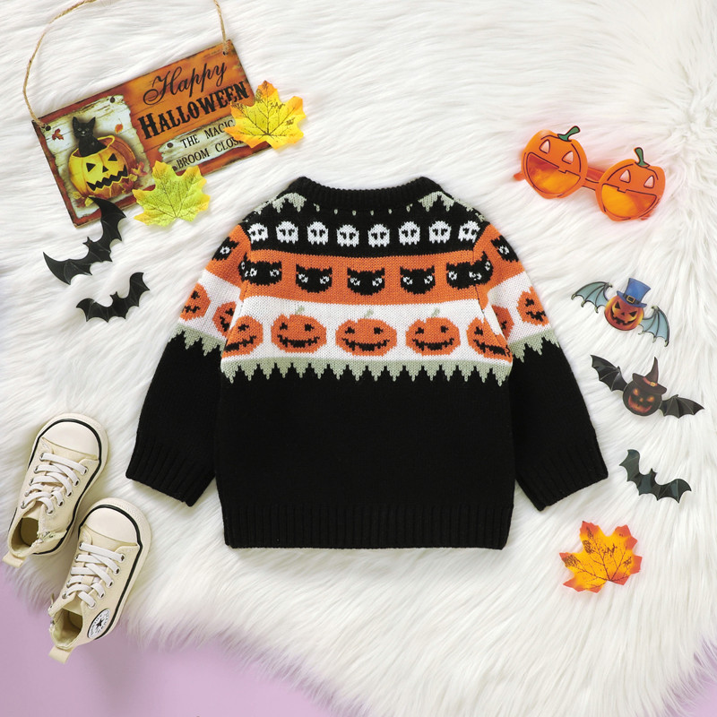 Citgeett Jesenné Halloweenske Batoľacie Chlapčenské Dievčenské Svetre s Tekvicovou Potlačou Mikina s Dlhým Rukávom Topy Pulóvre Jesenné Oblečenie
