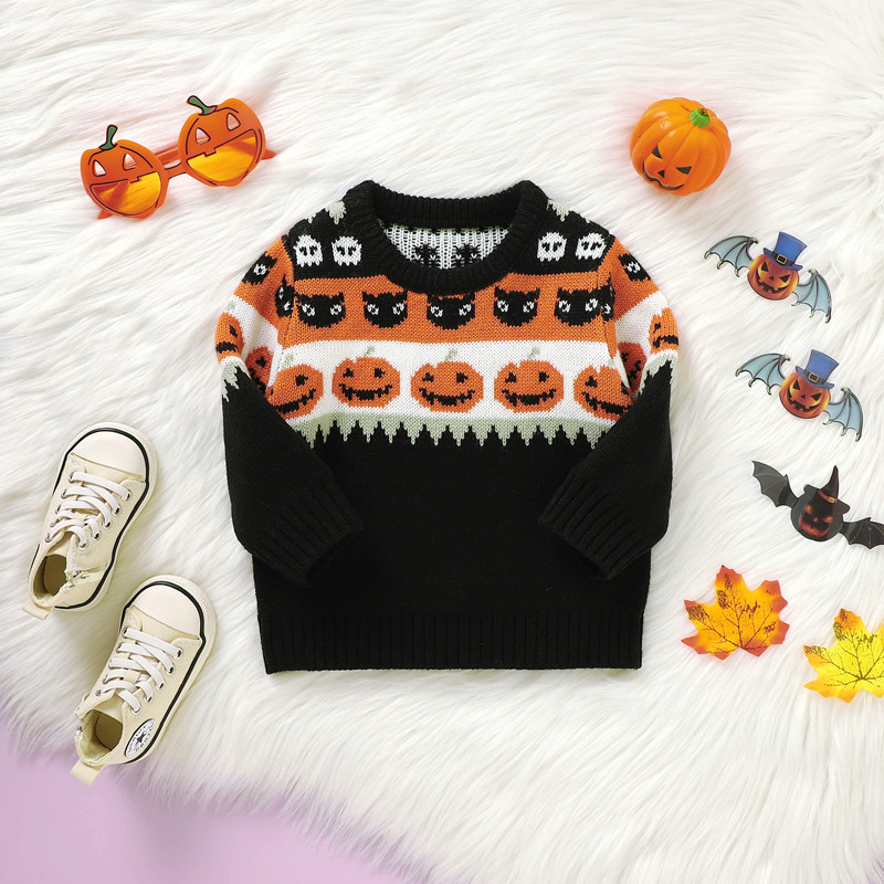 Citgeett Jesenné Halloweenske Batoľacie Chlapčenské Dievčenské Svetre s Tekvicovou Potlačou Mikina s Dlhým Rukávom Topy Pulóvre Jesenné Oblečenie