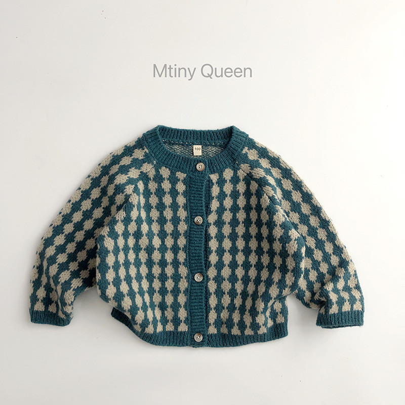 7222 Gyerekruhák Lelkészi kockás kardigán 2023 Őszi Téli Kiárusítás Fiú pulóver kockás All Match Lány kötött kabát