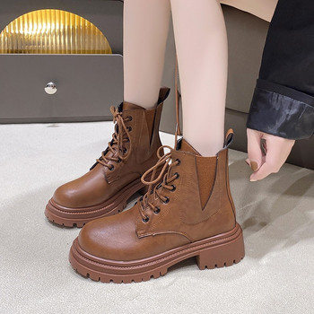 2023 Маркови обувки за жени Дамски ботуши с кръстосани връзки Модни ежедневни ботуши със страничен цип Дамски висококачествени ботуши с кръгли пръсти