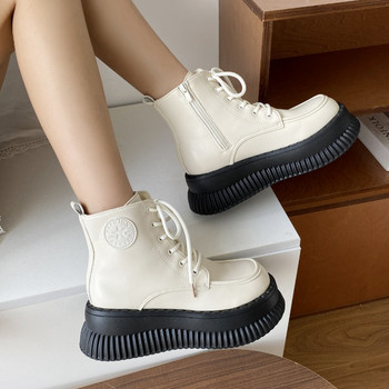 2023 Маркови обувки за жени Дамски ботуши с кръстосани връзки Модни ежедневни ботуши със страничен цип Дамски висококачествени ботуши с кръгли пръсти