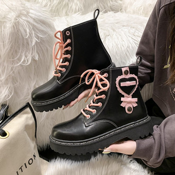Дизайнерски дамски ботуши 2023 г. Нови сладки обувки на платформа за момичета Лолита Основни мотоциклетни ботуши с кръгли пръсти Модни готически обувки