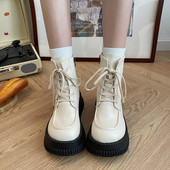 2023 Női Cipők Oldalsó cipzáras Boka Női Csizmák Téli Modern Csizmák Női Varrás Kerek orrú fűzős Platform lapos cipőkkel Női