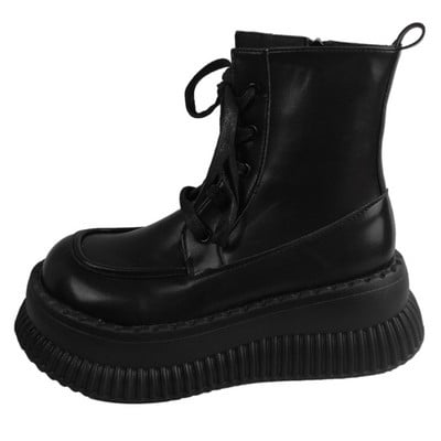 2023 Női Cipők Oldalsó cipzáras Boka Női Csizmák Téli Modern Csizmák Női Varrás Kerek orrú fűzős Platform lapos cipőkkel Női