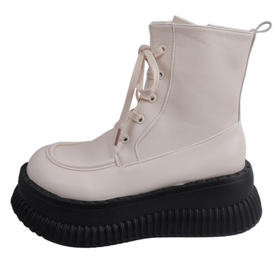 2023 Női Cipők Oldalsó cipzáras Boka Női Csizmák Téli Modern Csizmák Női Varrás Kerek orrú fűzős Platform lapos cipőkkel Női