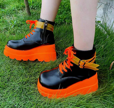 Ghete noi de damă cu toc înalt 2022, la modă, cu șireturi, cu toc înalt, pantofi gotici de petrecere pentru femei, mărime Plus 36-43