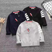 New Kids Boys Fashion V λαιμόκοψη Ζακέτα Κορεατικής φθινοπωρινής χειμερινής λωρίδας πουλόβερ Παιδικά πλεκτά μαλακά ρούχα