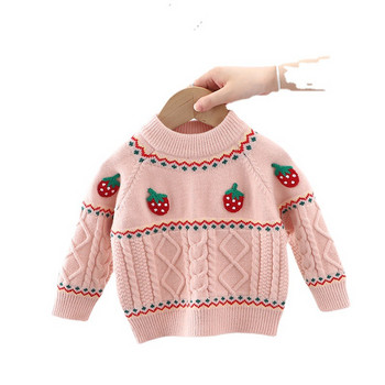Μόδα μωρό κορίτσι χειμωνιάτικα ρούχα Φράουλα πουλόβερ για κορίτσι πλεκτό πουλόβερ μαλακό φθινόπωρο Παιδικά κοριτσάκια μωρά πλεκτά FY10191