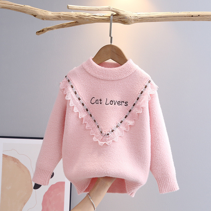 Pulover cu margini Harajuku Wave pentru copii, fete, pulovere, dulce, prințesă, tricot, top, iarnă, pufos, școală, jumper, haine GY10101