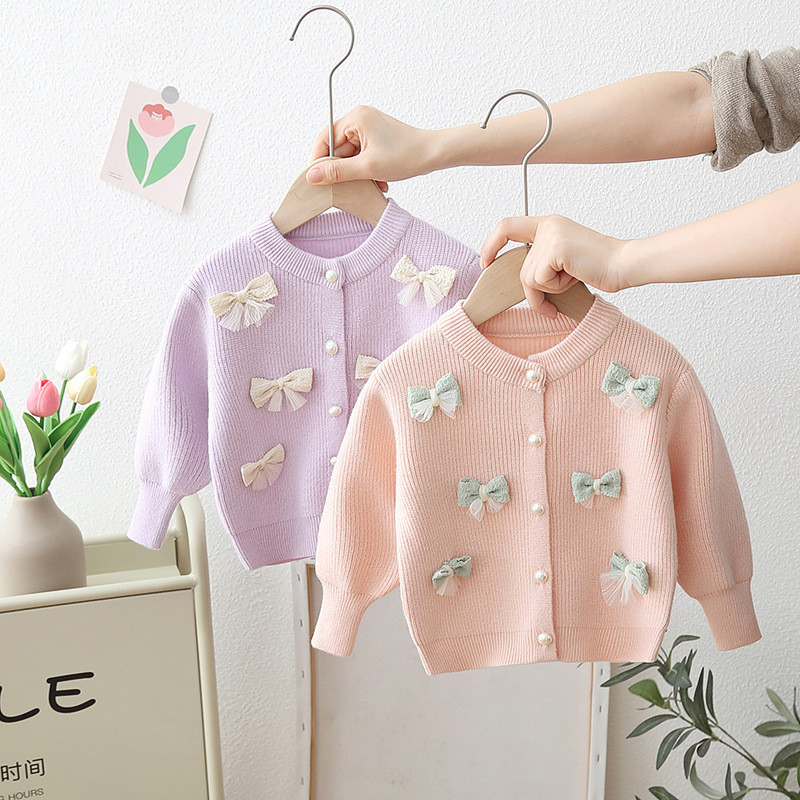 Moda pentru fetiță Haine de primăvară Cardigan cu papion pentru fată Pulover tricotat Moale Toamnă Copii Fată Bebeluș haine de exterior GY06231