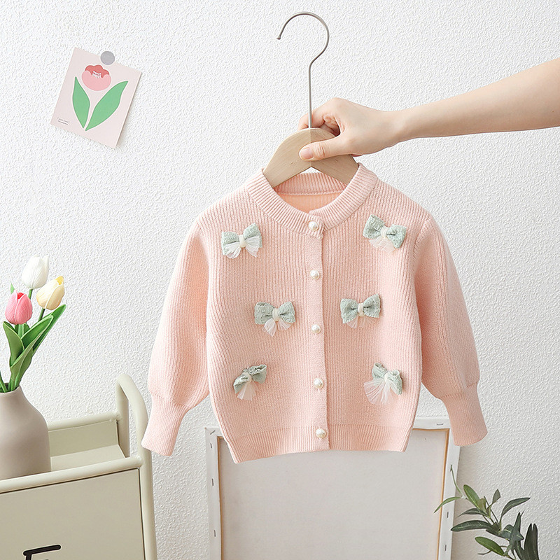Moda pentru fetiță Haine de primăvară Cardigan cu papion pentru fată Pulover tricotat Moale Toamnă Copii Fată Bebeluș haine de exterior GY06231