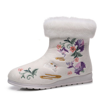Зимни ботуши Дамски обувки Модни етнически стил Бродирани къси ботуши Дамски топли обувки за сняг Дамски антични танцови плоски ботуши