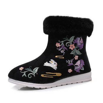 Зимни ботуши Дамски обувки Модни етнически стил Бродирани къси ботуши Дамски топли обувки за сняг Дамски антични танцови плоски ботуши