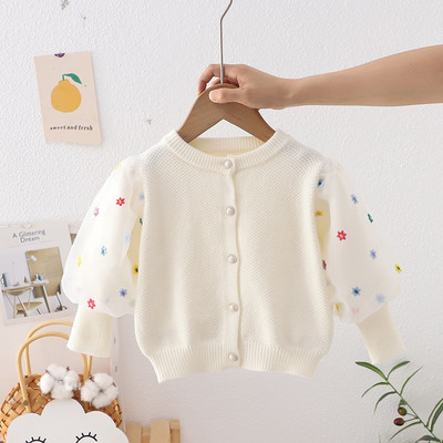 Gyerek Lány Kardigán Pulóverek Tavaszi Ősz Baba Lány Tüll Ujjú Pamut Pulóver Kabát Gyermek Kötött Ruhák Felsők GY06091
