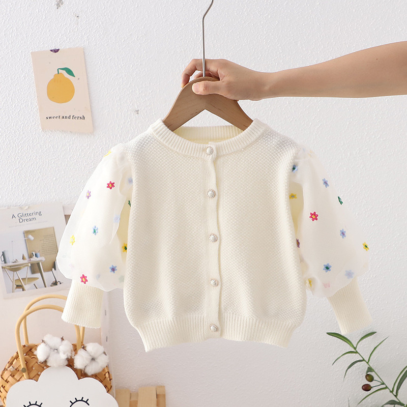 Gyerek Lány Kardigán Pulóverek Tavaszi Ősz Baba Lány Tüll Ujjú Pamut Pulóver Kabát Gyermek Kötött Ruhák Felsők GY06091