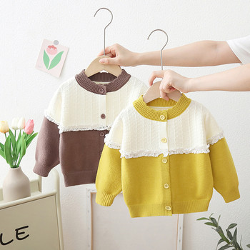 Preppy Baby Girl Knitwear Patchwork Δαντέλα Floral Bordered Πουλόβερ Baby Girls Cardigans 0-6 ετών Παιδικό πλεκτό μπουφάν GY07121