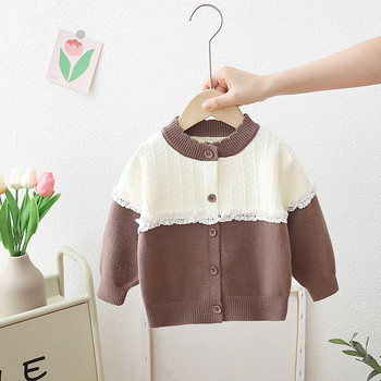 Preppy Baby Girl Knitwear Patchwork Δαντέλα Floral Bordered Πουλόβερ Baby Girls Cardigans 0-6 ετών Παιδικό πλεκτό μπουφάν GY07121