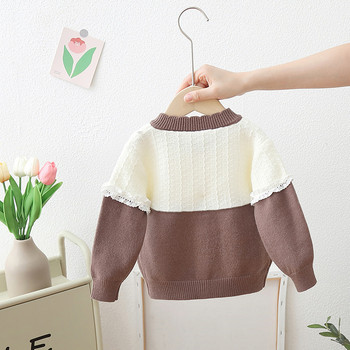 Preppy Baby Girl Knitwear Patchwork Δαντέλα Floral Bordered Πουλόβερ Baby Girls Cardigans 0-6 ετών Παιδικό πλεκτό μπουφάν GY07121