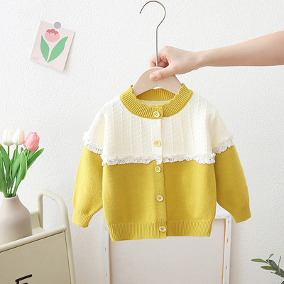 Preppy Baby Girl Knitwear Patchwork Δαντέλα Floral Bordered Πουλόβερ Baby Girls Cardigans 0-6 ετών Παιδικό πλεκτό μπουφάν GY07121