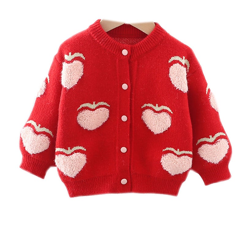 Πλεκτά πουλόβερ με χαριτωμένα ροδακινί σχέδια για κοριτσάκι Γλυκό πλεκτό παλτό πριγκίπισσας Άνοιξη φθινόπωρο Παιδικά Πουλόβερ Kawaii Κορίτσι GY07021