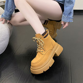 Pantofi pentru femei Reducere 2023 Nou Toamnă Iarnă Cizme de damă cu vârf rotund Cizme de drumeție galbene anti-alunecare cu talpă groasă Zapatos Chunky Mujer